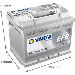 BATTERIE AUTO VARTA DYNAMIC EFB 12V 60Ah 640A START AND STOP DIMENSIONS