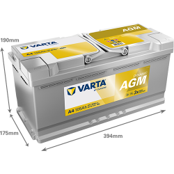 Batterie Auto Varta A4 AGM / xEV 12V 105Ah L6 Start and stop Dimensions