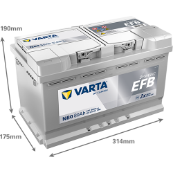 BATTERIE AUTO VARTA N80 DYNAMIC EFB 12V 80AH 800A Dimensions
