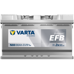 BATTERIE AUTO VARTA N80 DYNAMIC EFB 12V 80AH 800A Front