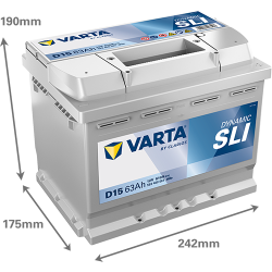 Batterie Auto VARTA Dynamic SLI D15 12V 63Ah 610A 563 400 061 Dimensions