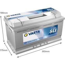 Batterie Auto VARTA Dynamic SLI H3 12V 100Ah 830A 600402083 Dimensions
