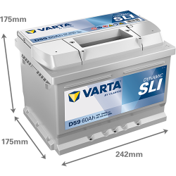 Batterie Auto VARTA Dynamic SLI D59 12V 60Ah 540A 560409054 Dimensions
