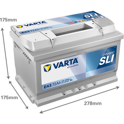 Batterie Auto VARTA Dynamic SLI E43 12V 72Ah 680A 572409068 Dimensions