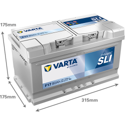 Batterie Auto VARTA Dynamic SLI F17 12V 80Ah 740A 580406074 Dimensions