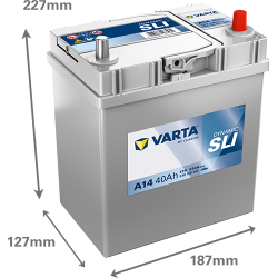 Batterie Auto VARTA Dynamic SLI A14 12V 40Ah 330A 540126033 Dimensions