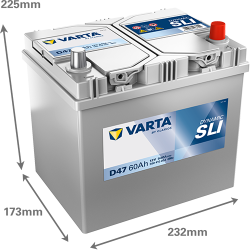 Batterie Auto VARTA Dynamic SLI D47 12V 60Ah 540A 560410054 Dimensions