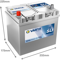 Batterie Auto VARTA Dynamic SLI D48 12V 60Ah 540A 560411054 Dimensions